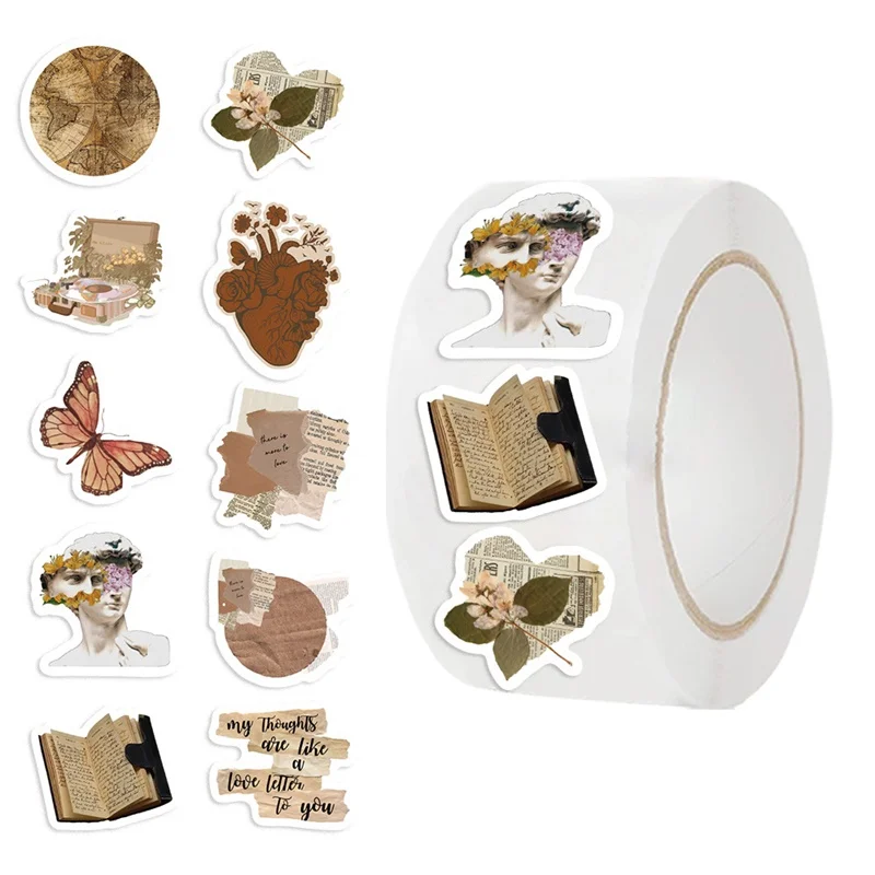 100PCS Vintage Mixed Sticky Paper Labels Thank You Sticker DIY Sealing Decoration Scrapbooking Hand Accounting Supplies