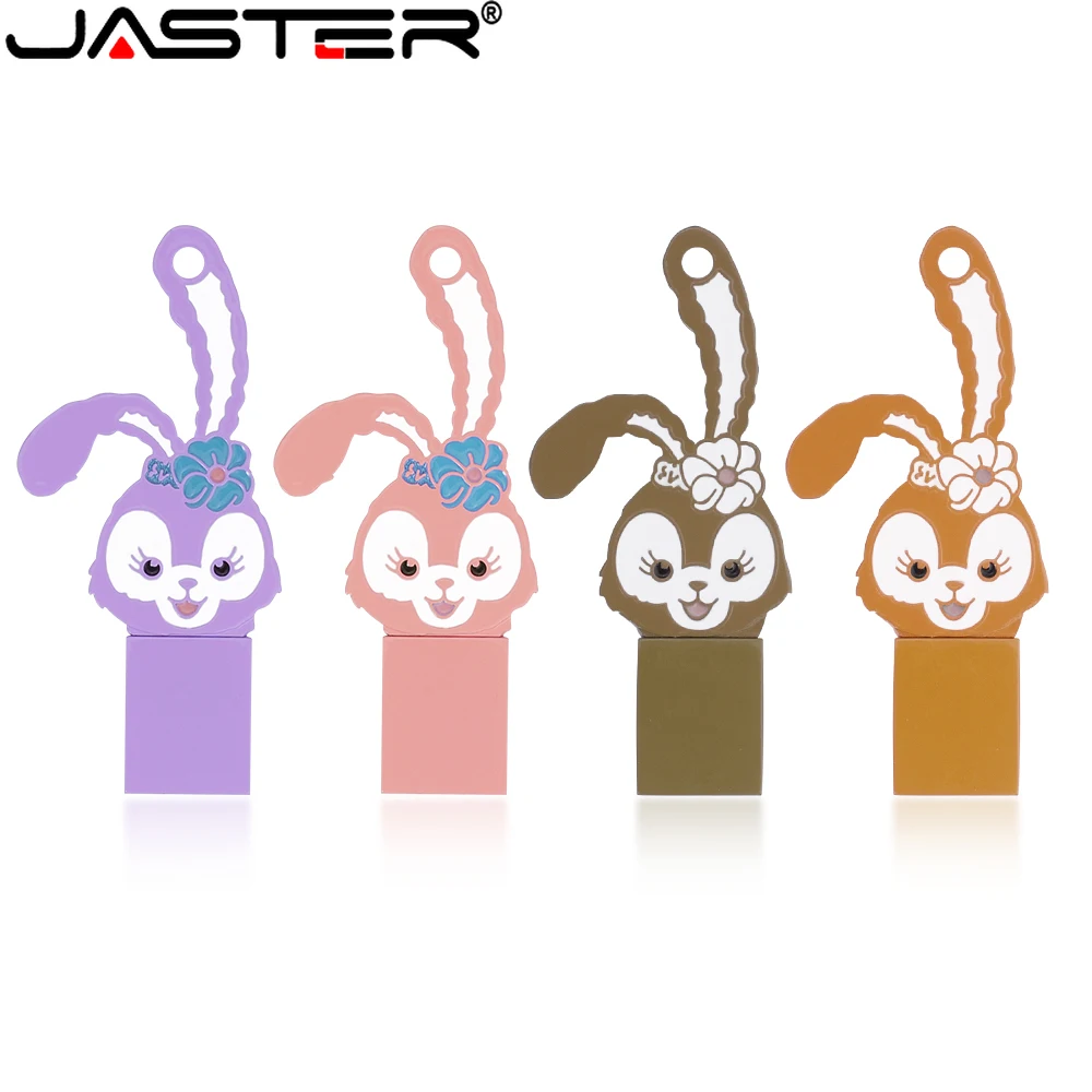 JASTER Metal Cartoon Rabbit USB 2.0 Flash Drive 128GB 64GB High-speed Pen drive 32GB 16GB Gold Memory stick Creative U disk gift