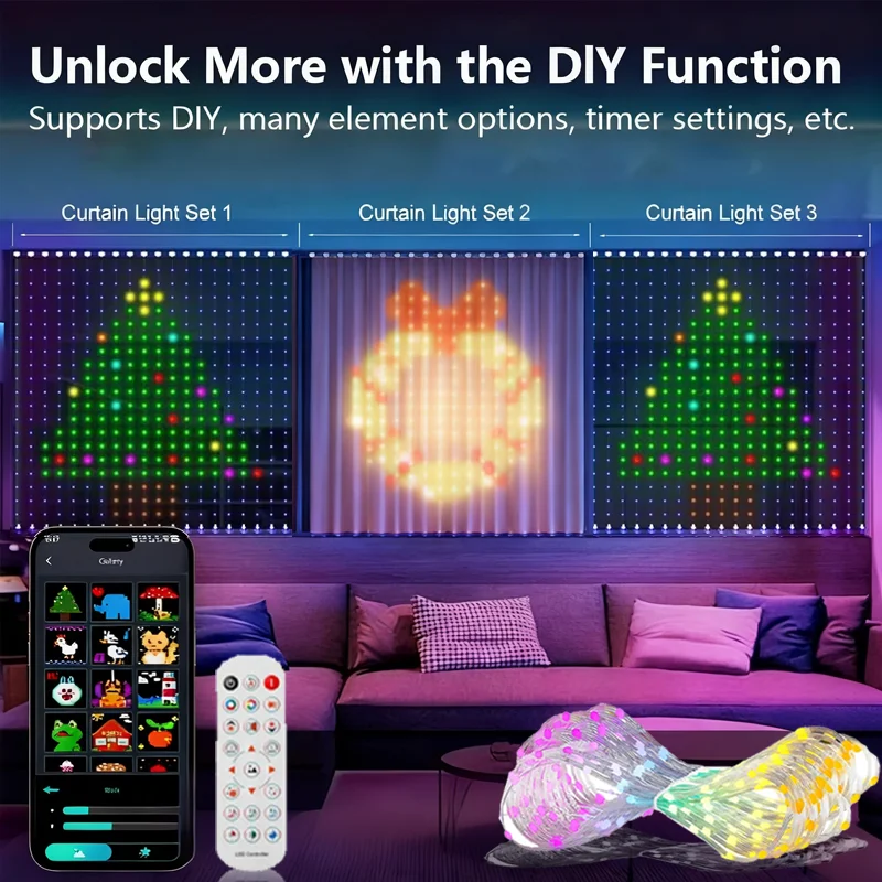 diy-パターン音楽アンビエント照明家庭用ホリデーパーティークリスマス装飾スマート-led-カーテンライトアプリ制御-rgb-調光可能