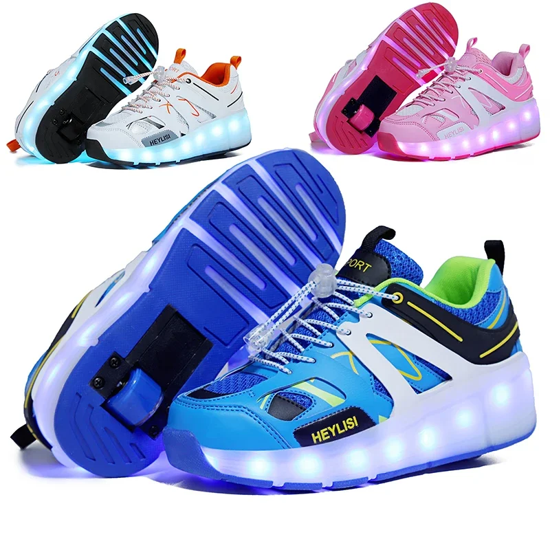 2024 Mode trend ige LED Licht wiederauf ladbare Kinder Rollschuh Schuhe Räder Jungen Mädchen Geschenk lässig Outdoor-Sport Laufschuhe