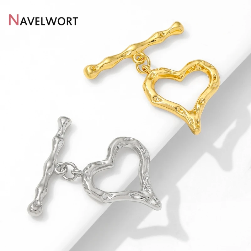 18K Gold Plated Heart Shape OT Clasps Hooks Connector,DIY Bracelet Necklace Making Materials,Brass Metal Toggle Clasps Connector - view 3