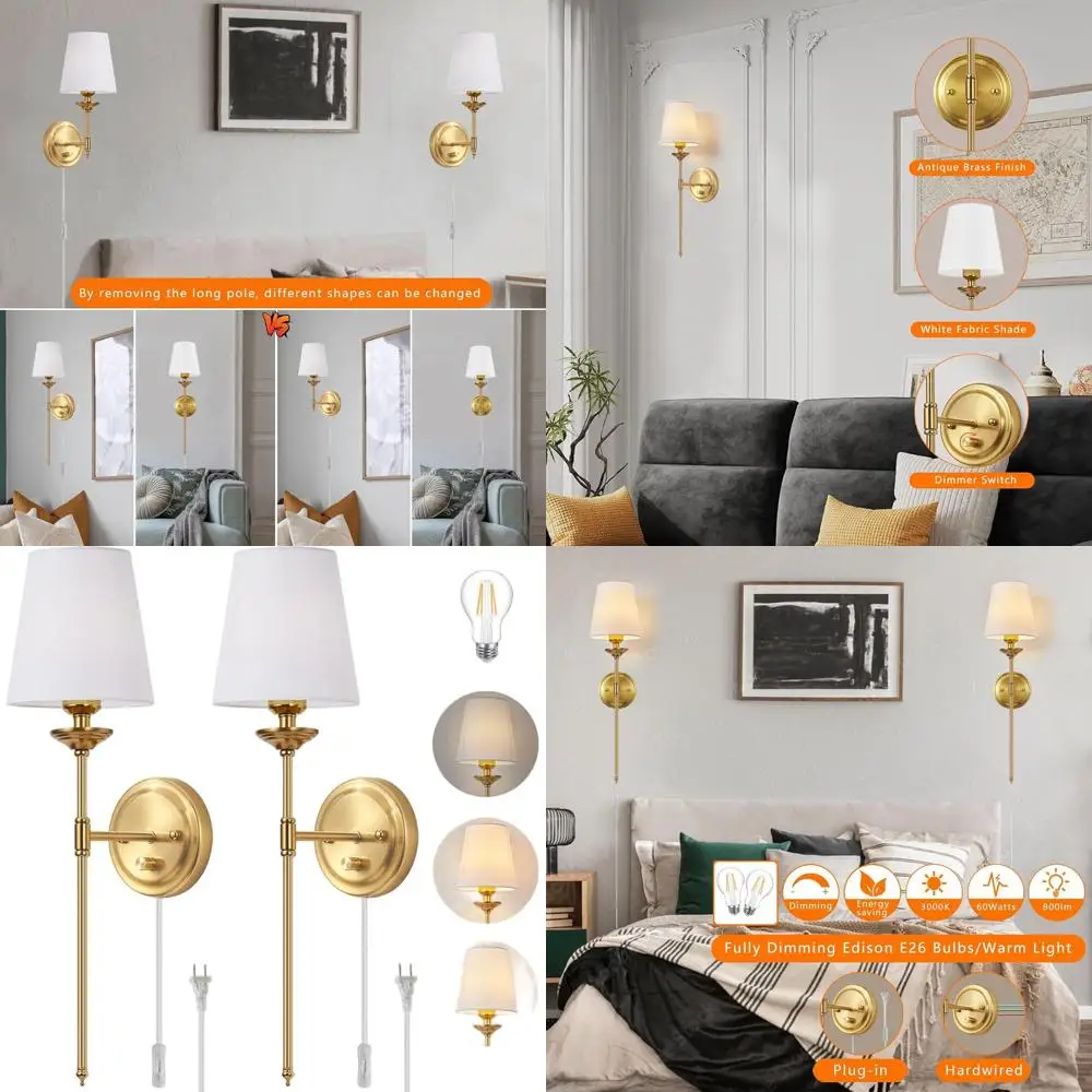 

Пара золотых настенных светильников в стиле середины века с диммером-регулятором и шнуром длиной 6,5 футов для спальни и гостиной