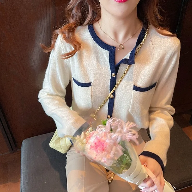 

Кардиган женский модный лоскутный универсальный однобортный элегантный осенний хит продаж минималистичный комфортный базовый подростковый колледж Ins