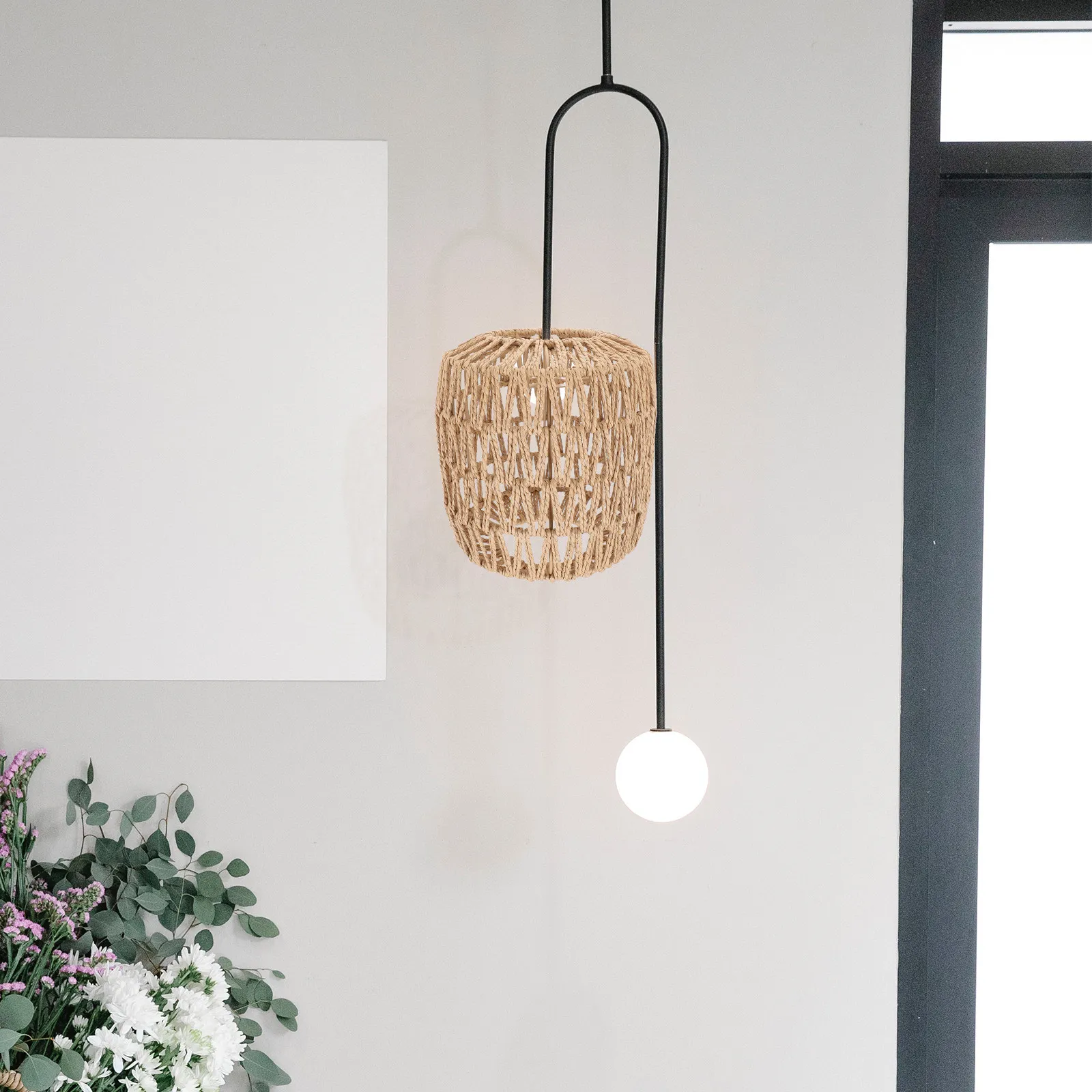 

1Pcs Vintage Lampshade Woven Design Simulated Rattan Chandelier Cover for Ceiling Light Pendant Lamp Decor Dining Room Bedroom