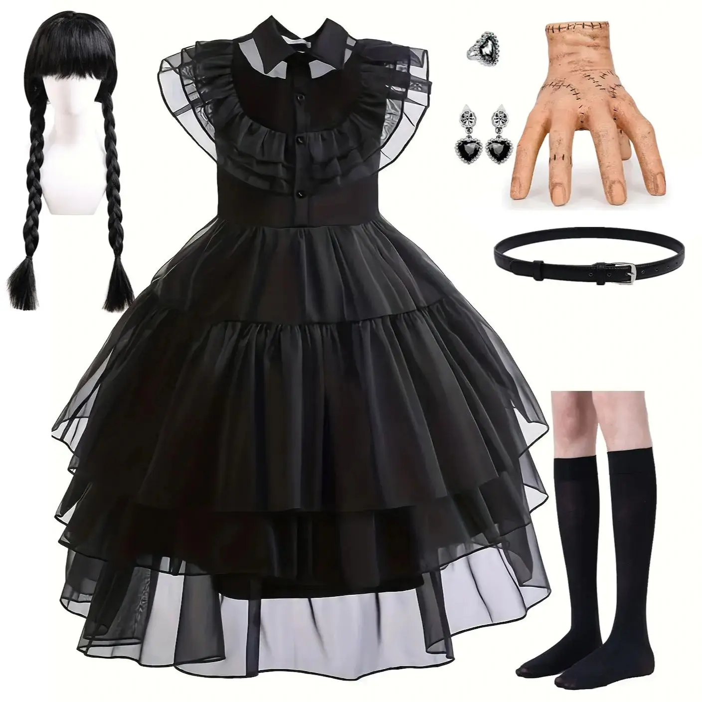 Wednesday Adams Dress Kids Princess Black Wednesday Dance Dress Girl Cosplay Halloween Horror Costume Family Christmas Disguise