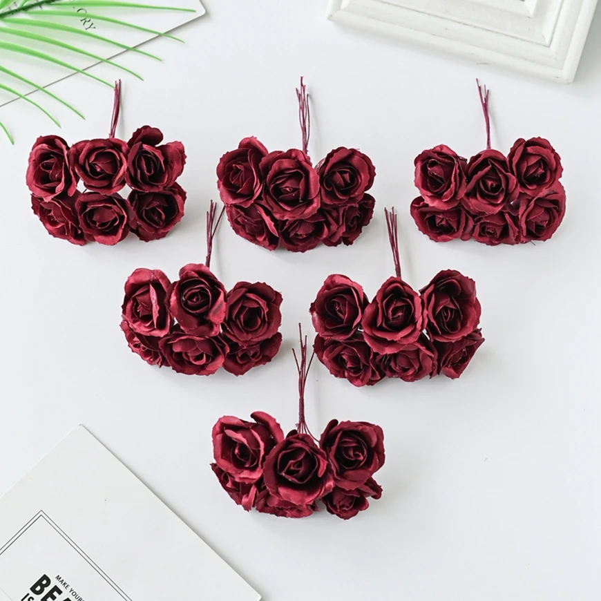 6Pcs Artificial silk rose Bundle fake flower For Christmas Home DIY Floristry Craft Wedding bridal bouquet Decoration Accessory