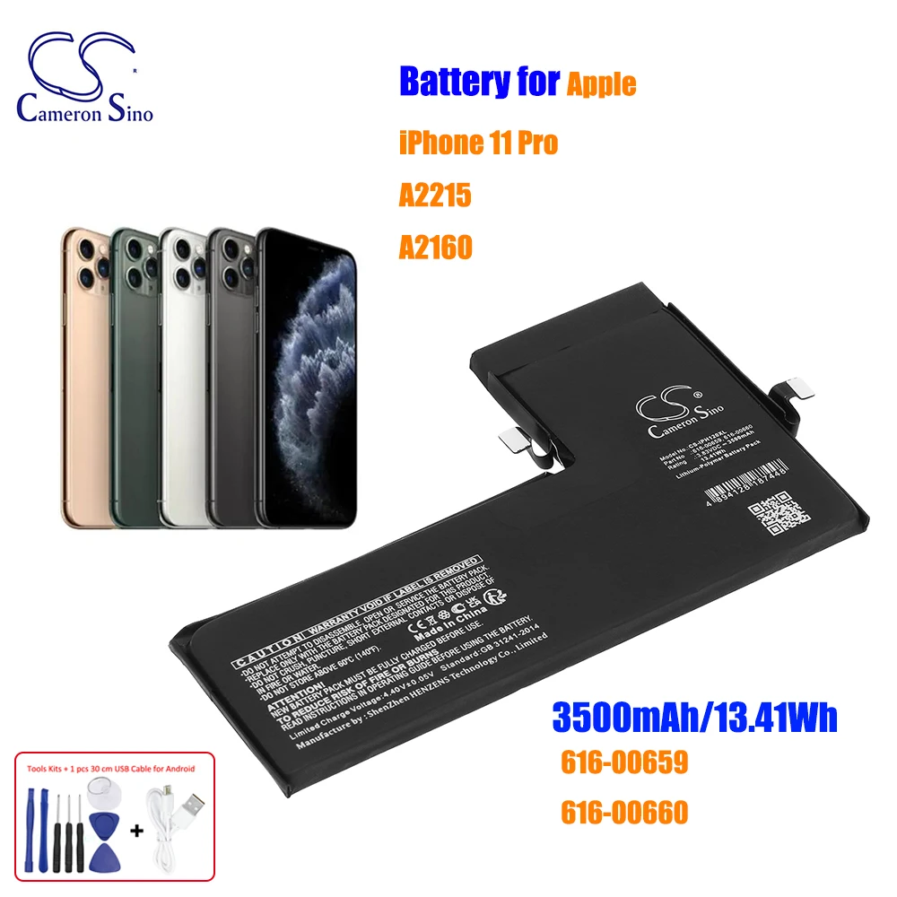 

3500mAh Mobile phone battery for Apple iPhone 11 Pro A2215 A2160 616-00659 616-00660 Li-Polymer 3.83V 13.41Wh Digital Battery