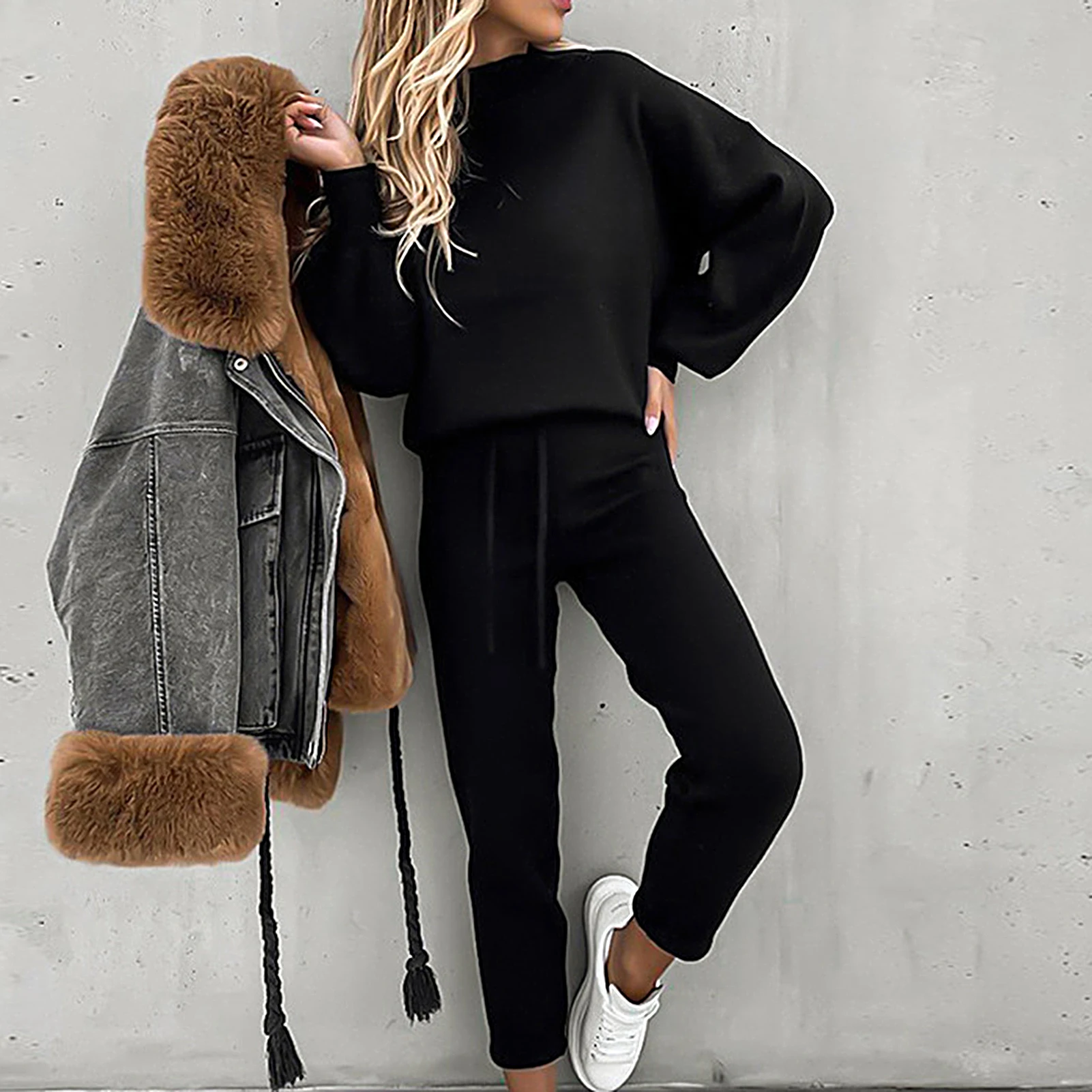 Woman Tracksuit Two Piece Set Winter Warm Tracksuit Pants Pullovers Sweatshirts Female Jogging Woman Clothing Sports Suit Outfit