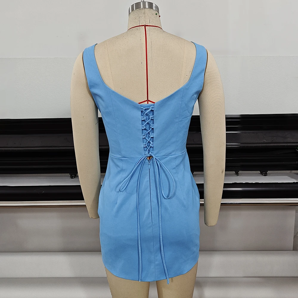 Elegant Blue Beaded Turtle Mini Dress Sexy Corset Lace Up Bodycon Dresses Fashionable Dinner Party Cocktail Graduation Gown view 5