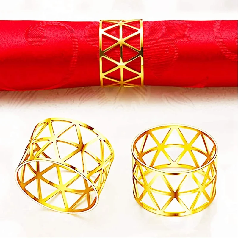 12 Pcs of Round Mesh Napkin Ring Holder, Table Set Suitable for Casual or Formal Occasions and Wedding Parties (Golden)