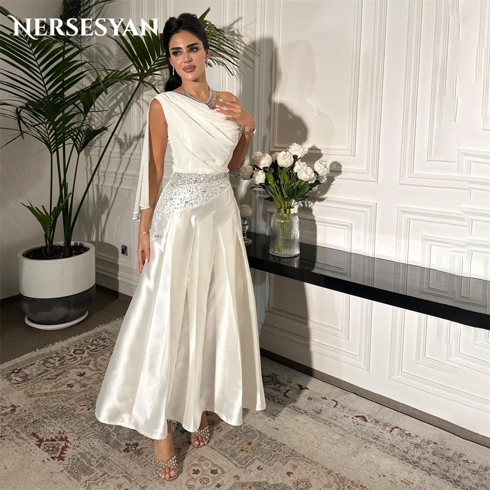 Nersesyan Elegant Glitter Bridal Gowns For Wedding Party Pleats Draped One Shoulder Bride Dresses فساتين حفلات الزفاف  Saudi