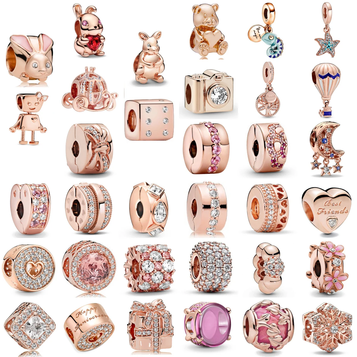

New 925 Sterling Silver Charm Fit Original Bracelet Accessories Women Jewelry Rose Gold Series Pumpkin Wagon Camera Rabbit