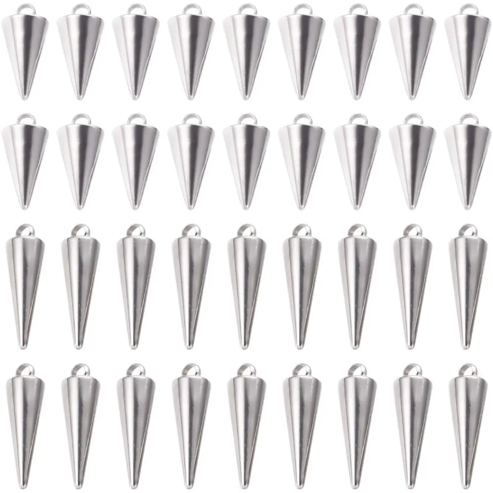 60pcs Stainless Steel Cone Charm 13~17mm Hypoallergenic Punk Style Charm Spike Pendants Dangle Earring Charm for DIY Jewelry