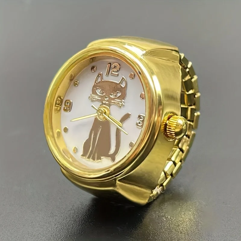 Niche Handsome Kitten Circular Pointer Quartz Ring Watch