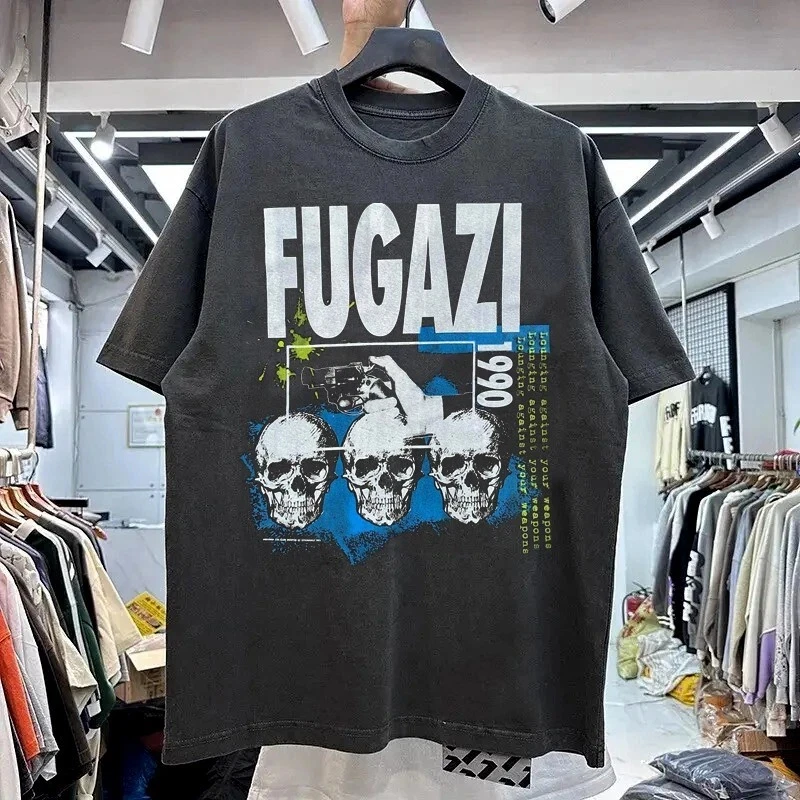 Fugazi 90er Jahre Basic Schwarzes T-Shirt Herren Unisex T-Shirt Klassisch Retro Casual Sommer Baumwolle Top Grafik T-Shirts