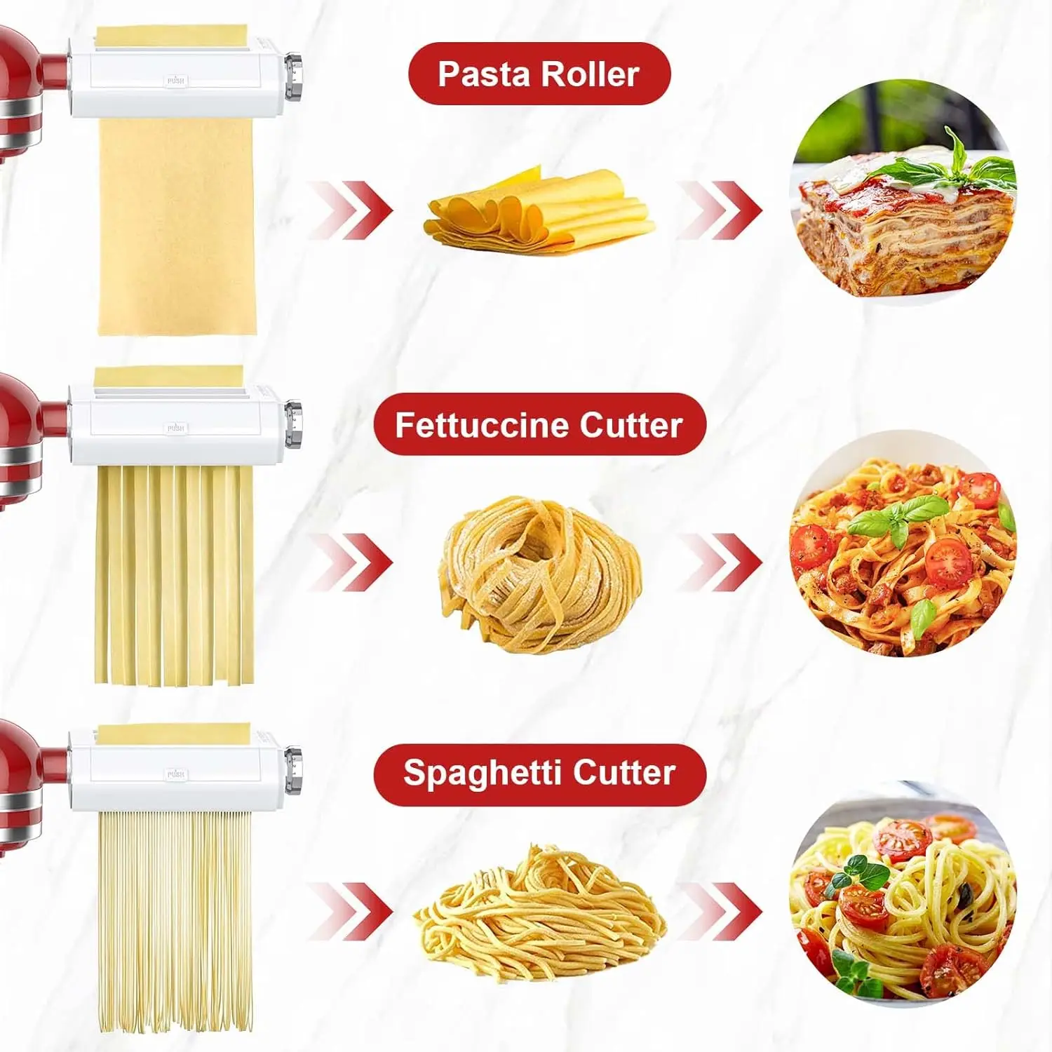 Pasta Attachment for Kitchenaid Mixer Cofun 3 in 1 with Kitchen Aid Pasta Maker Assecories Included Pasta Sheet Roller, Spaghett