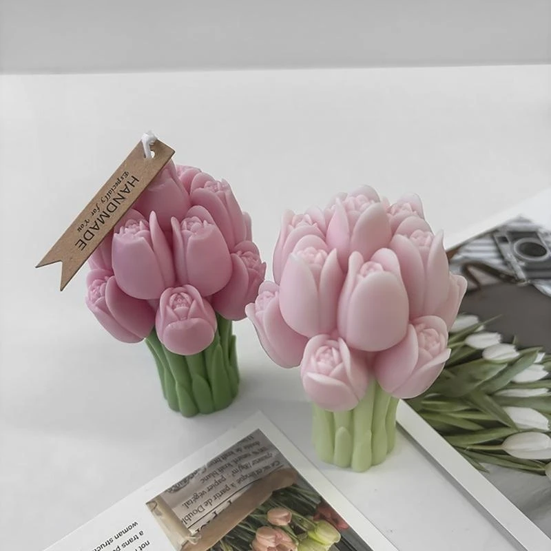 Silicone Mold Craft Mould Tulips Bouquets Flower Statue Moulds Silicone Clay Moulds for Hand-Making