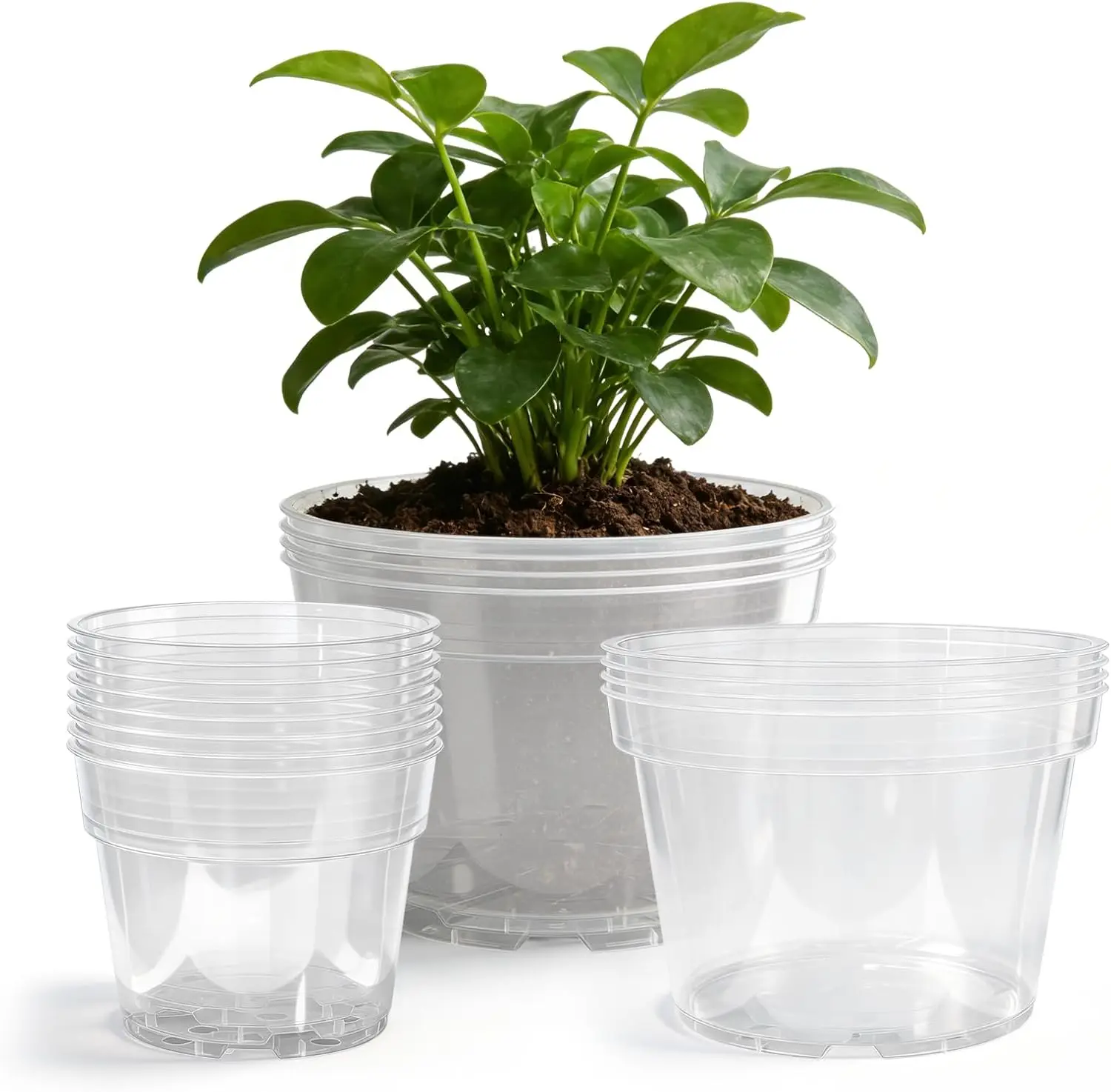 

6/8/10 Inch Clear Nursery Pots with Drainage Holes (14 Pack), Reusable Plastic Plant Pots for Indoor & Outdoor Gardening