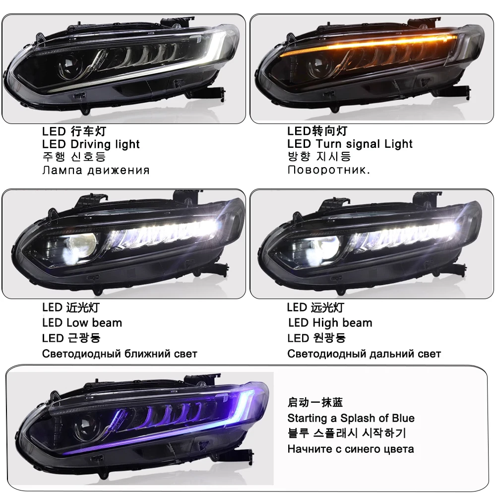 2PC LED Headlight For Honda Accord 10th Gen 2018/2019/2020/2021/2022 Frontlamps Head Lamp Assembly Sequential Turning Signal DRL