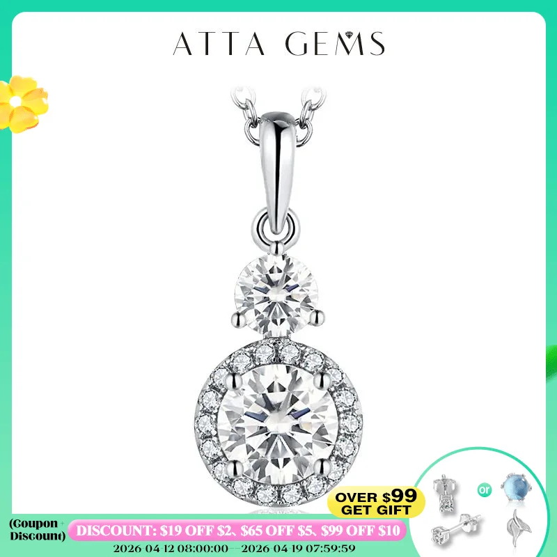

ATTAGEMS Moissanite Round 6.5mm Pendants 1CT D Color Diamond Gemstone Necklaces For Women Authentic 925 Sterling Silver Jewelry