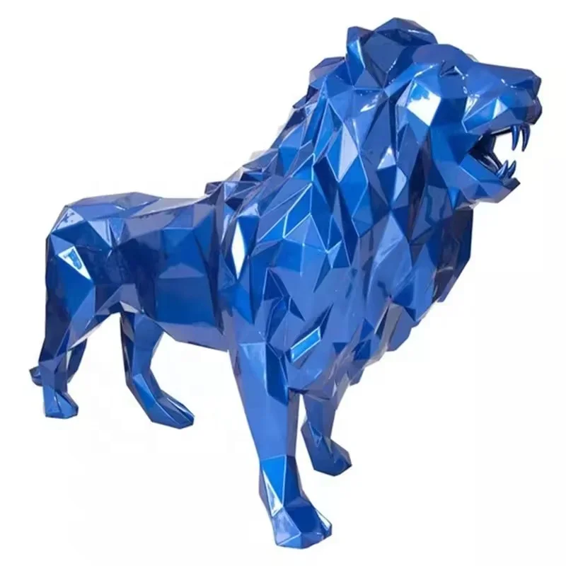 

Outdoor Large Fiberglass Geometric Lion Sculpture Garden Landscape Decoration Animal Ornament