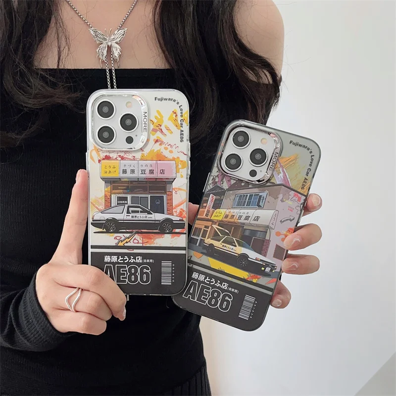 Japan Classic Anime Initial D AE86 Car taillight Case For iPhone 16 15 14 13 12 11 Pro Max Candy Matte Shockproof Back Cover