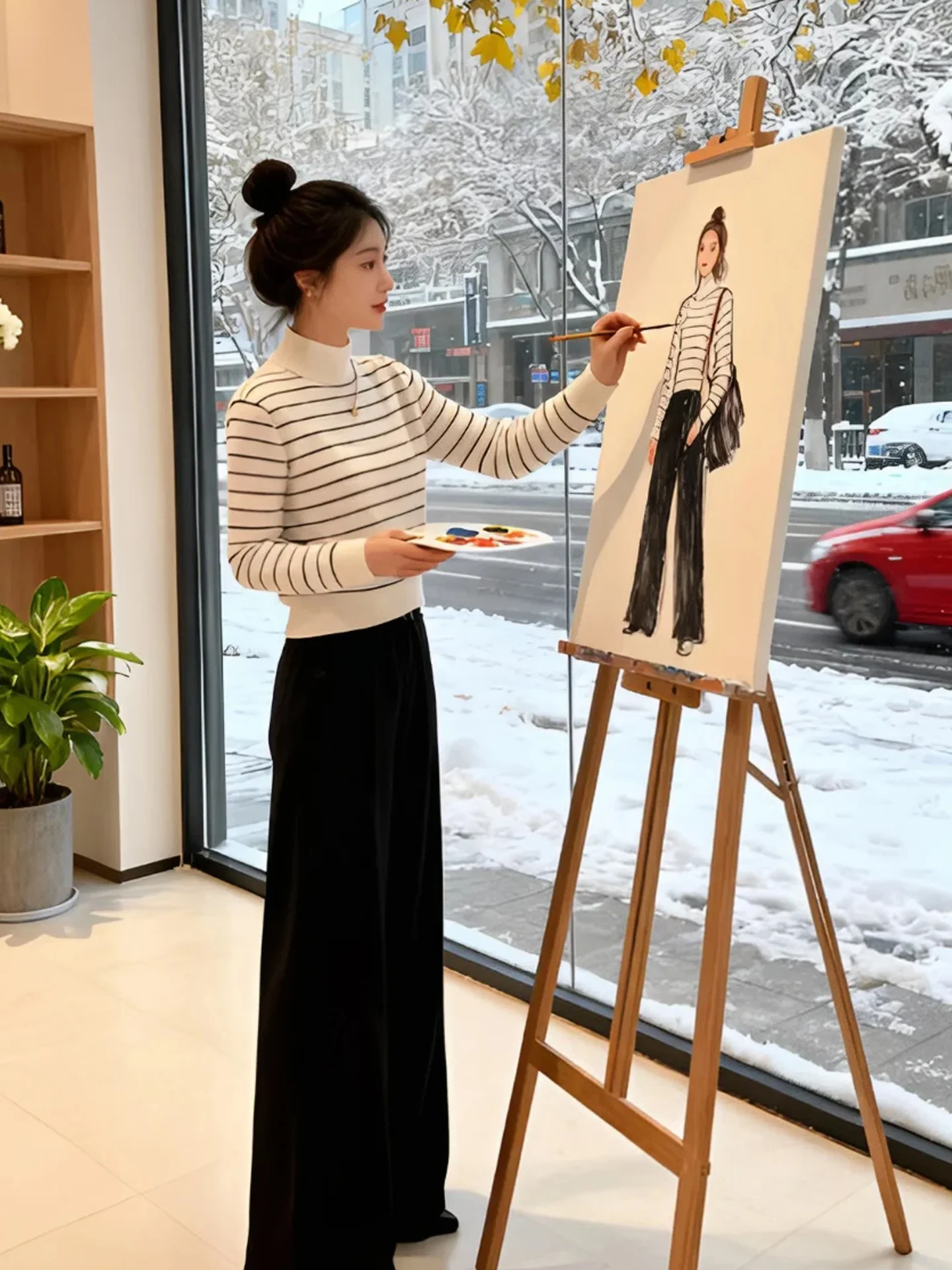 Macio e confortável longo sve listrado camere malhas coreano sle casual commute versátil feminino inverno topo