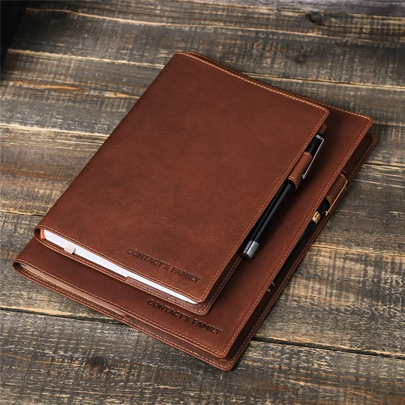 C9-Retro Leather Book Cover Sleeve Protector With Pen Holder Business Notepad Notebook Book Case Office School Supplies Durable