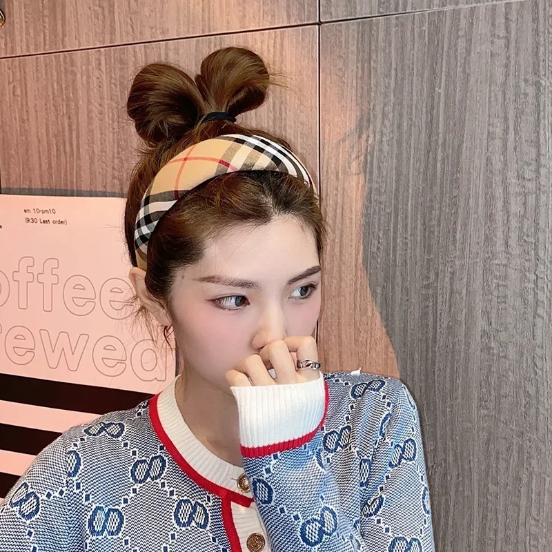 Accesorios para el cabello con diadema a cuadros a rayas de estilo coreano de doble capa elegante clásica para mujer