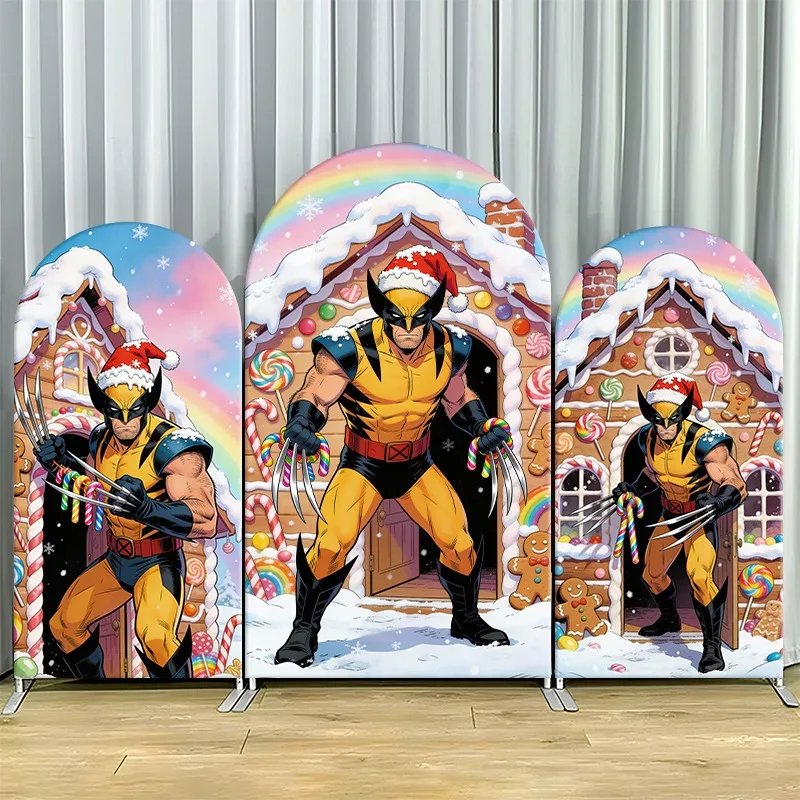 

Arch Backdrop Cover Single Side Wolverine Santa Rainbow Gingerbread House Marvel Party Decoration Photo Booth Background Props