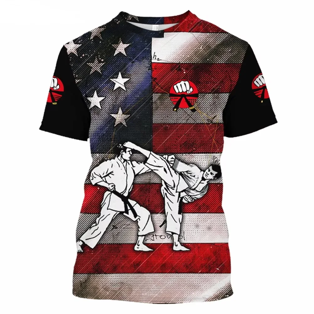 Fashion Karate Pattern Men's T-shirt 3D Print Men Summer Clothes Short Sleeve Tee Karate Shirts
