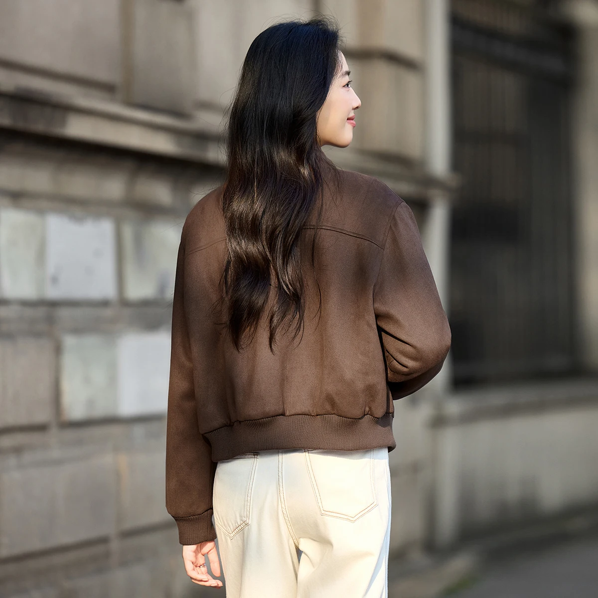 SENTUBILA معاطف الشتاء النسائية 2025 التلبيب الرباط الوقوف طوق البني سترة فضفاضة تناسب طويلة الأكمام النساء الملابس W54WB3844 #2