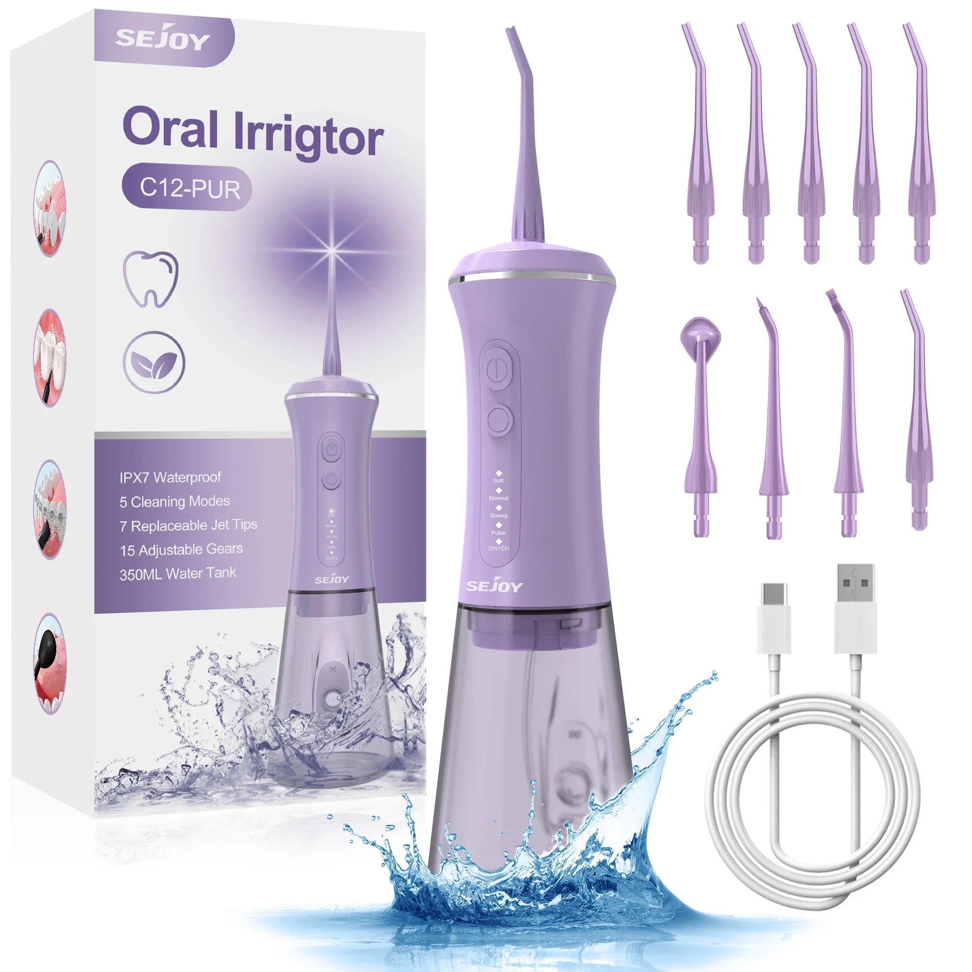 

Cordless Dental Water Flosser Rechargeable Portable Oral Irrigator with 7 Nozzles Water Jets 5 Modes Waterproof IPX7 for Travel