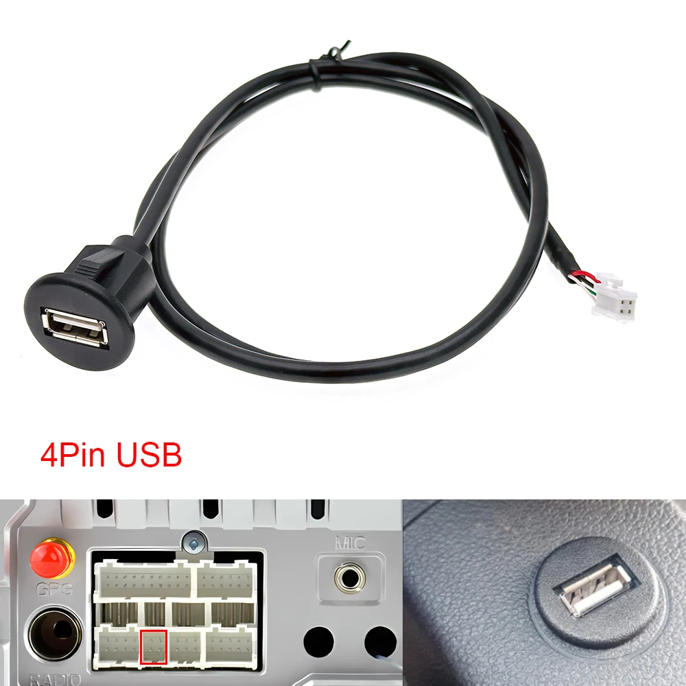 4 6 Pin 2M Round Car Dual USB Female Dash Board Mount Panel Extension Cable Adapter for Android Radio Multimedia Navigation