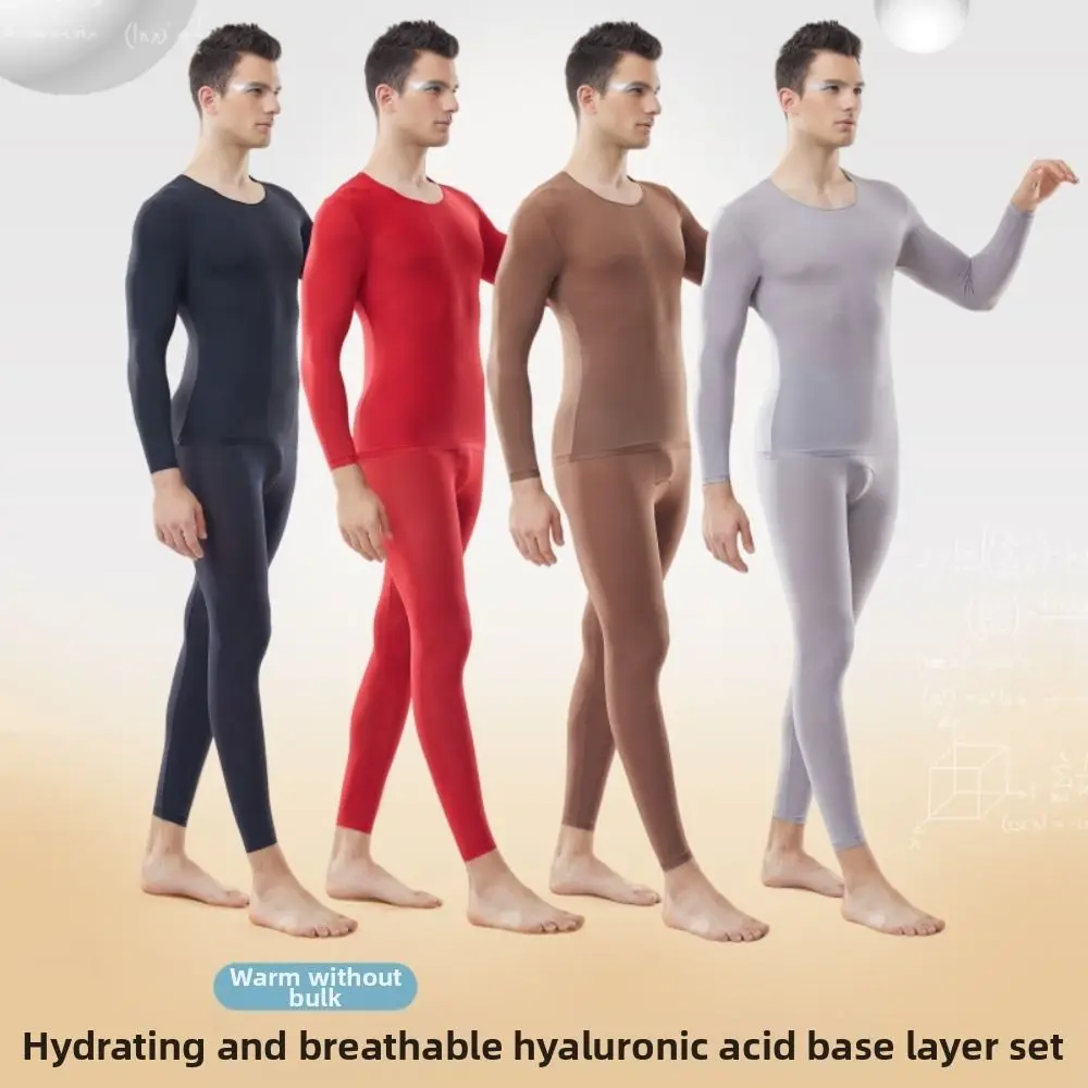 Tops and Pants Men Thermal Clothes Ultra-thin Invisible Low Neck Thermal Underwear Lingerie Feel Heating Warmth Long Pants