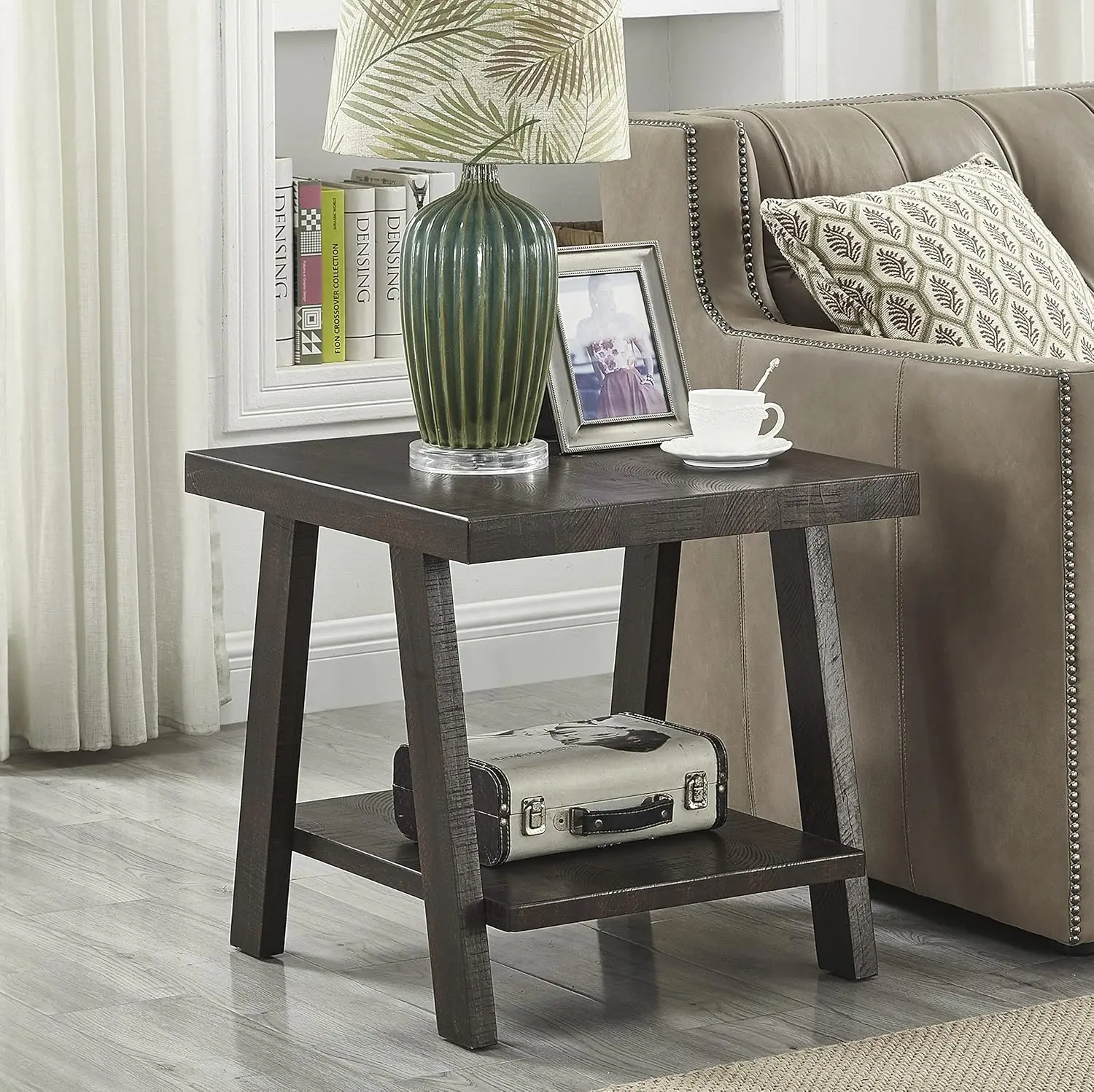 Athens Contemporary Replicated Wood Regular End Table, Weathered Espresso