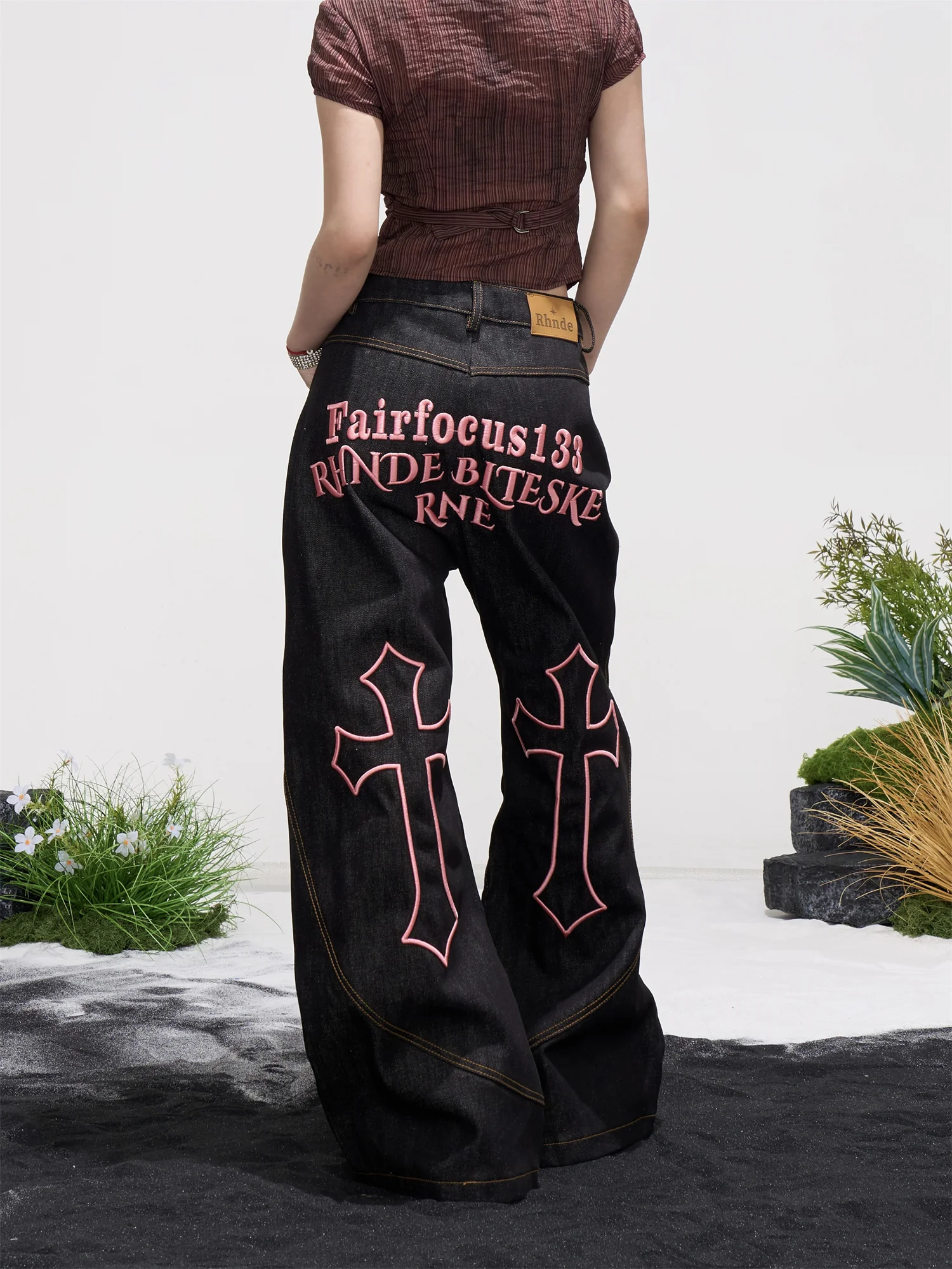 

Onlpp American High Street Cross Stitched Knife Jeans Women's Spring Summer Loose Slim Wide Leg Casual Long Trousers
