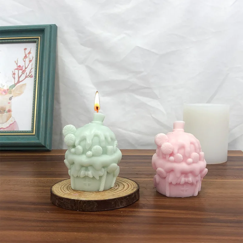 Christmas Stereo Sweet House Candle Mould Diy Cream Aromatherapy Gypsum Fragrant Stone Cake Silicone Mold