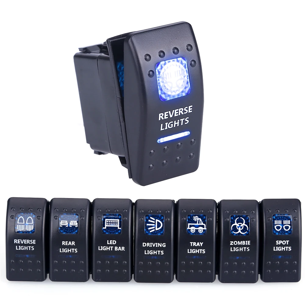 5Pin Waterproof Blue LED Rocker Toggle Switch 12V 24V Bar Style Car Truck Boat On-Off Rocker Switch For Reverse Rear Light