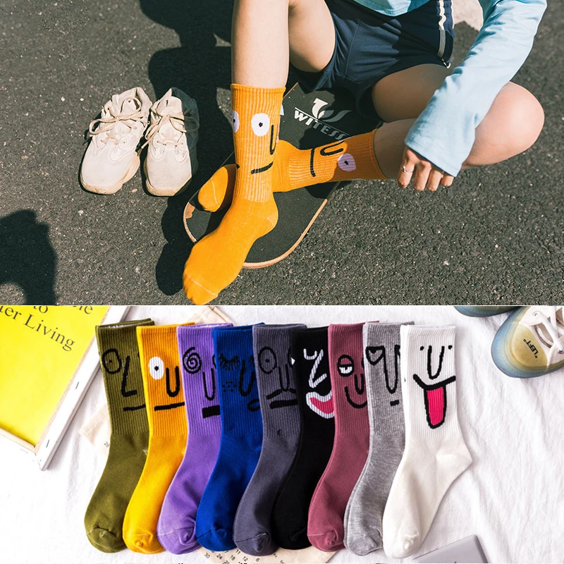 

Whimsical Cartoon Mid Calf Socks for Women Korean Campus Style Casual Cotton Athletic Socks Street Fashion Trendy Long Socks