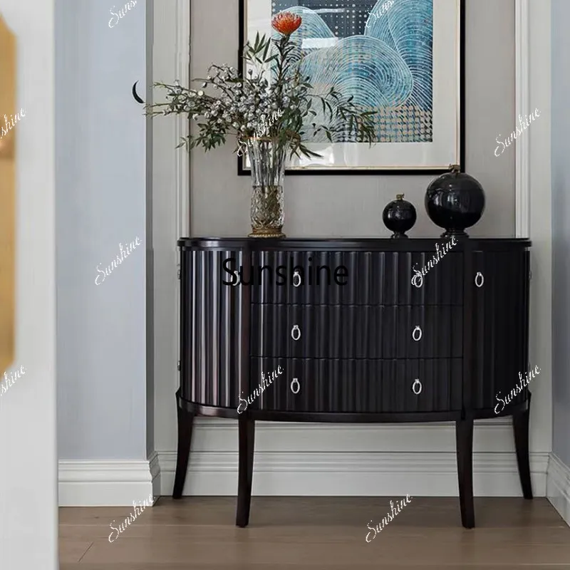 French light luxury entrance cabinet black solid wood living room dining side cabinet