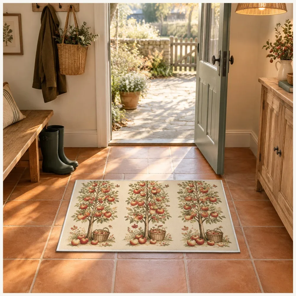 VIKAMA Apple Orchard Door Mat, Quick Dry Non Slip Flannel Rug, Rustic Garden Floor Mat for Garden Room, Snug, Landing