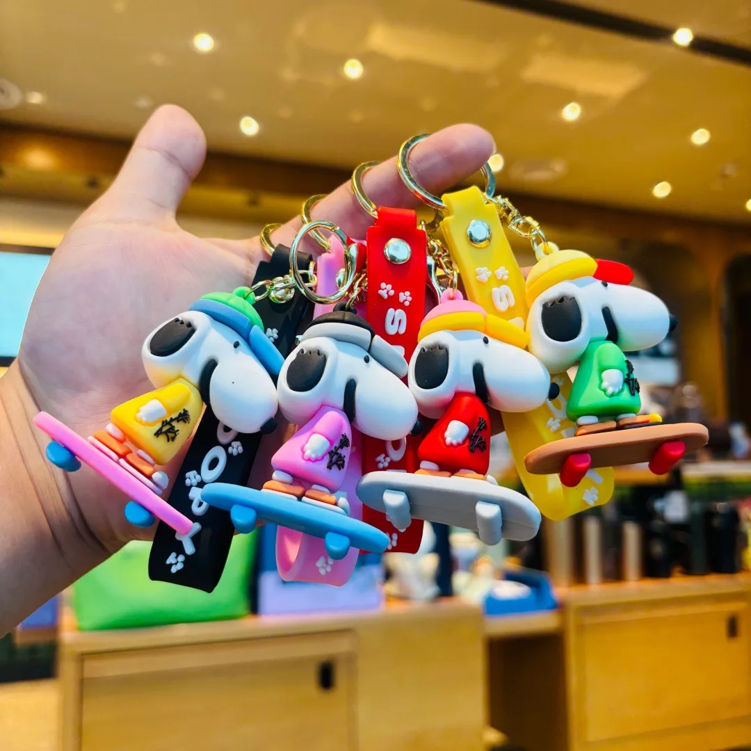 

4pcs for Snoopy Keychain Cute Anime Pvc Silicone Keyring Charms Backpack Decoration Pendant Car Key Accessories Birthday Gifts