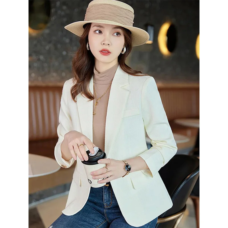 الحد الأدنى عادية منقوشة السترة زر واحد أنيقة الراقية طويلة الأكمام بلايز سترة رسمية الكورية العصرية موضة المرأة القماش #3