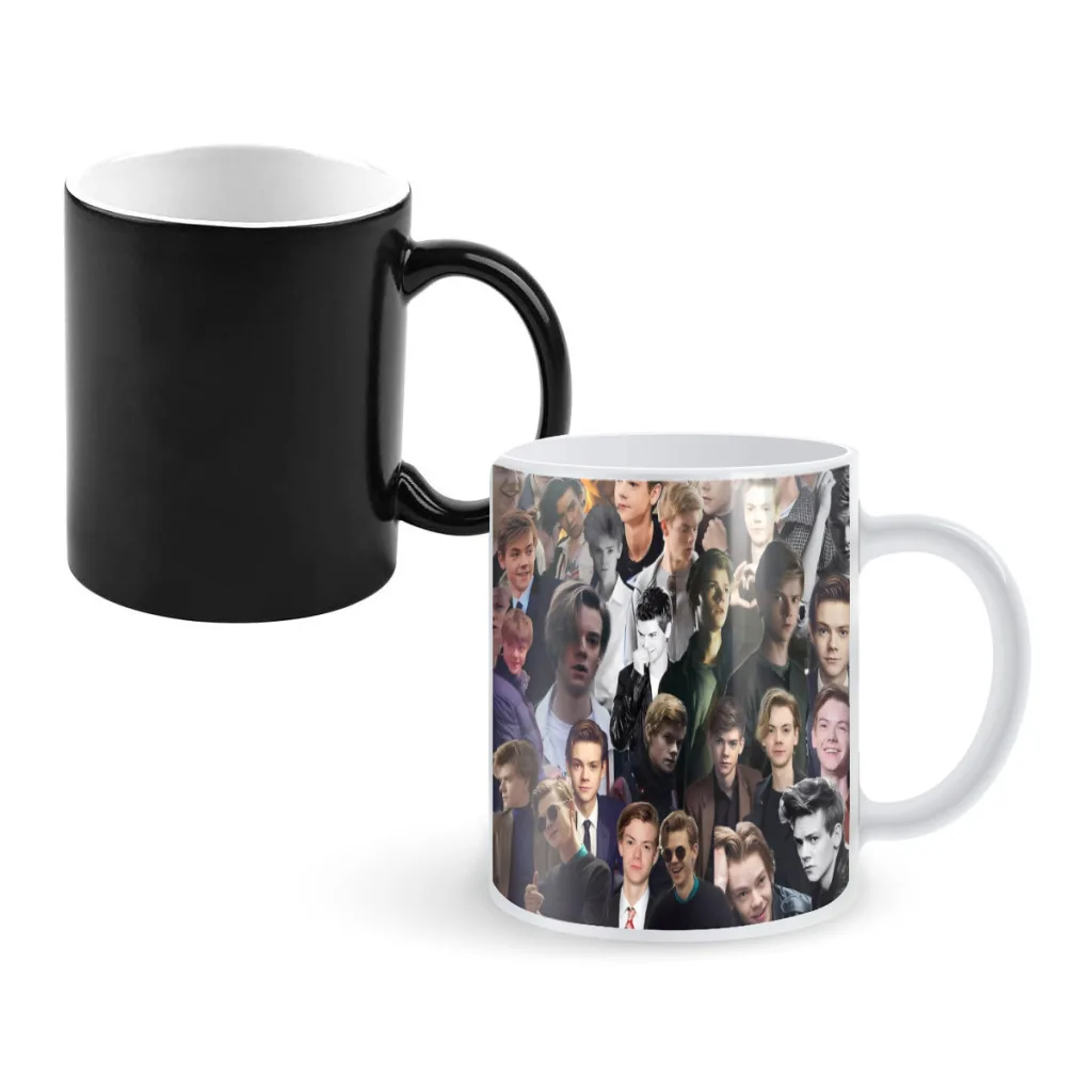 Thomas Brodie-Sangster Collage Ceramics Coffee Mug  Thermal Color-changing Birthday Gift Back To School Mug