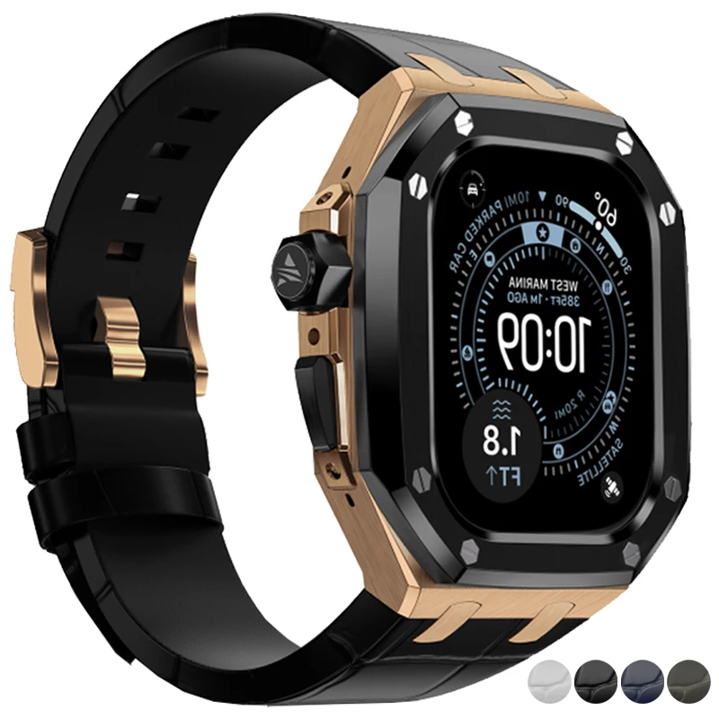 Luxury Modification Kit For Apple Watch Ultra 3 49mm Leather Strap For iwatch Series Ultra 2 1 49mm Stainless Steel Refit Kit