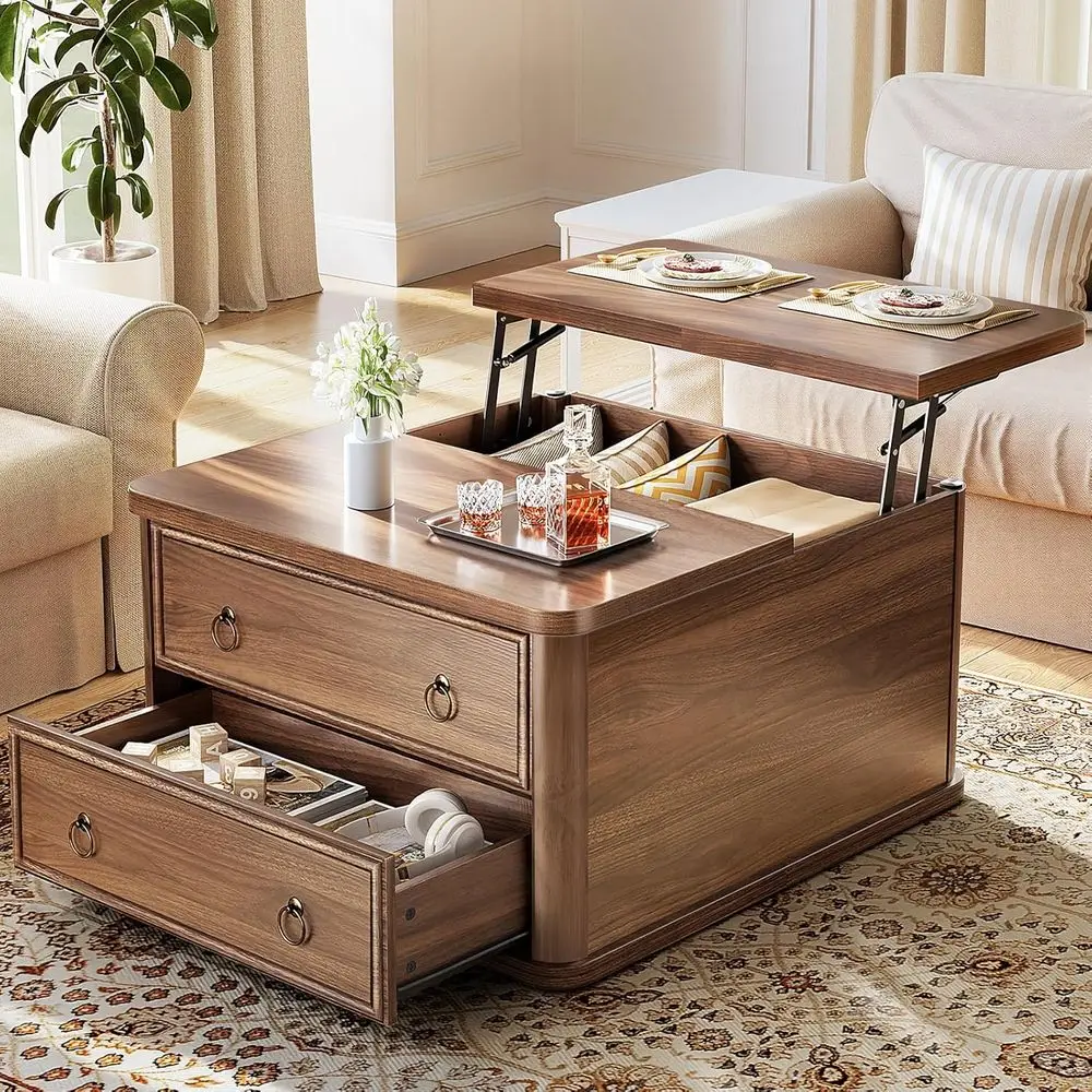 

31.5" Lit Top Coee Table with Storage,Square Coee Tables with Liting top or Living Room,armhouse Coee Table with Large Ders and
