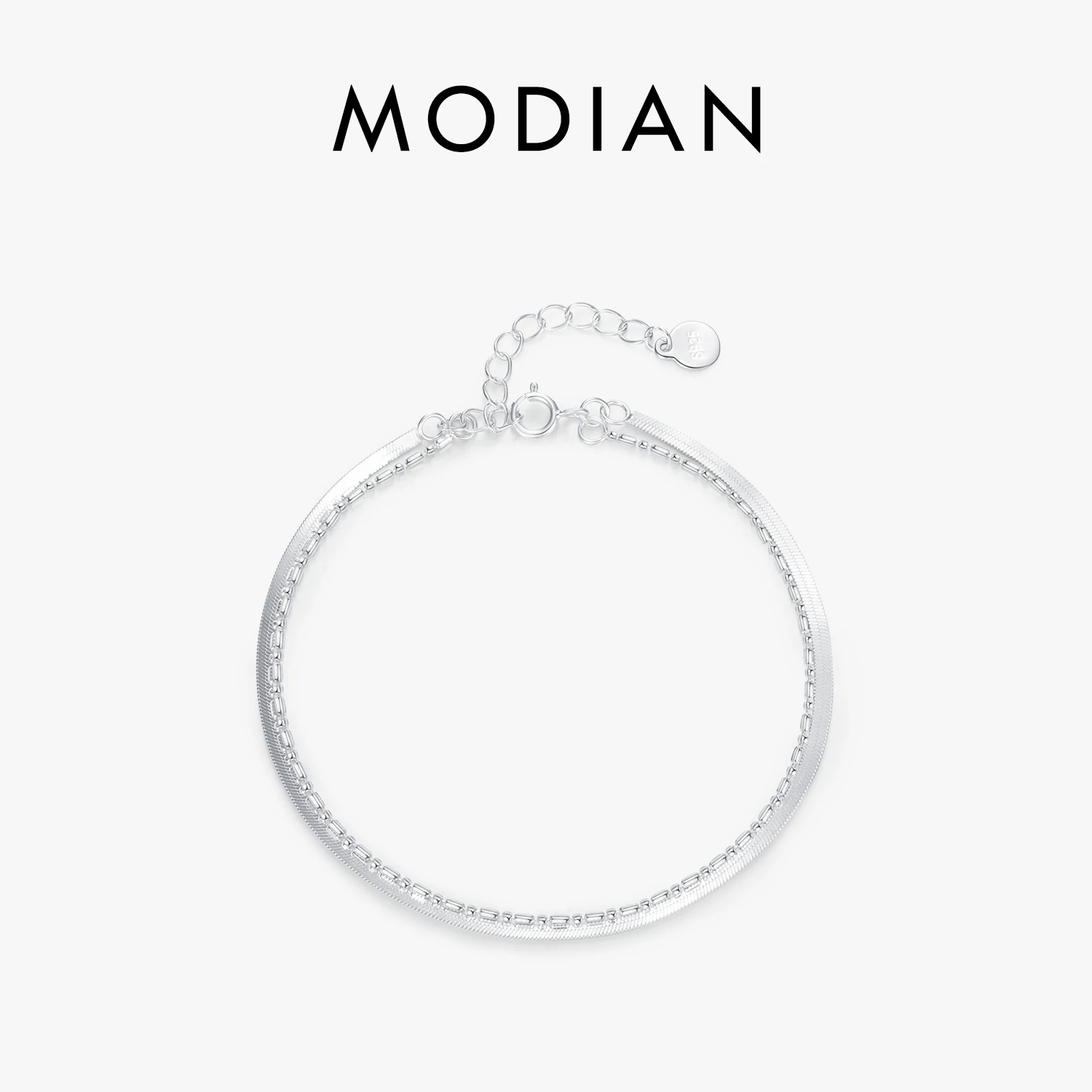 

MODIAN 925 Sterling Silver Double Layer Snake & Link Chain Bracelets Trendy Platinum Plated Adjustable Jewelry For Women Gifts