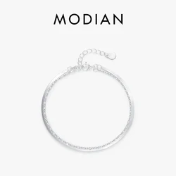 MODIAN 925 Sterling Silver Double Layer Snake & Link Chain Bracelets Trendy Platinum Plated Adjustable Jewelry For Women Gifts