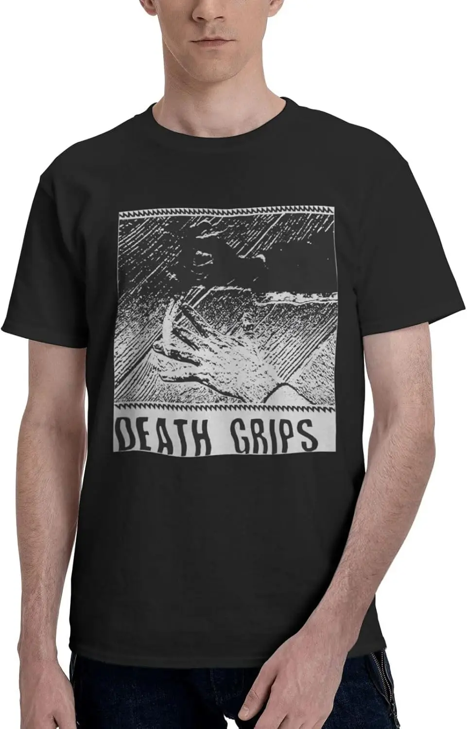 Death Rock Grips Band Shirts Men's Cotton Short Sleeve Tee Casual T-Shirts Crew Neck T Shirt Printed Tops Black